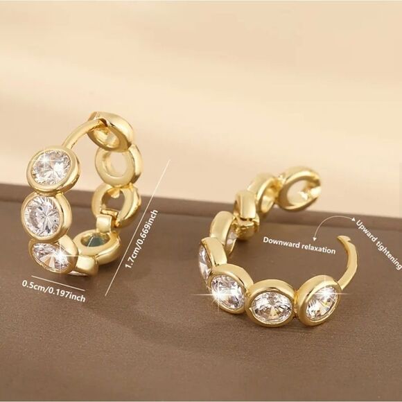 Simple Style Gold Designer Inspired Huggie Hoop Earrings - Picture 3 of 4